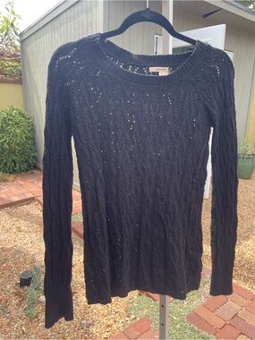 DKNY Black Cable-Knit Crewneck Sweater